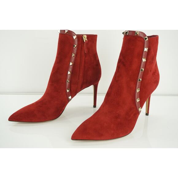Valentino Rockstud Pointy Toe Red Suede Ankle Boots Size 40. 5 10.5 NIB $1445 - Picture 10 of 12